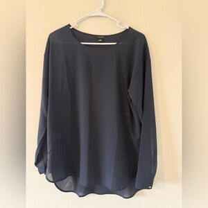 Ann Taylor Navy Long-Sleeve Crewneck Blouse